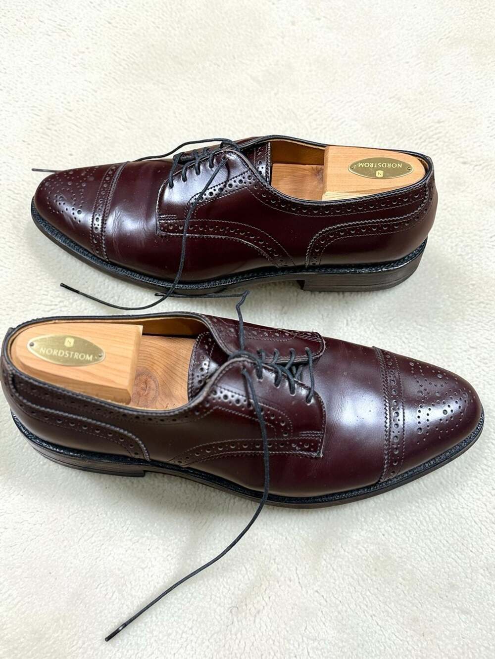 Allen Edmonds Sanford Burgundy Leather Cap-Toe Brogue Derby Dress Shoes Sz 9 D